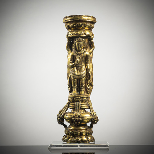 <b>A GILT-COPPER EMBOSSED PILLAR COVER</b>