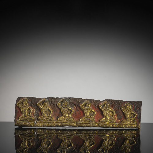 <b>A gilt-copper frieze with six Bodhisattva</b>