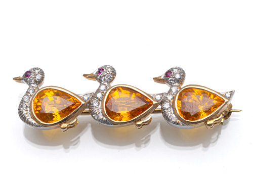 <b>Farbstein Brillant Brosche „Enten“</b>