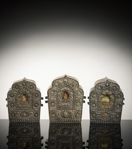 <b>THREE SILVER AND COPPED AMULET BOXES, GAHU</b>