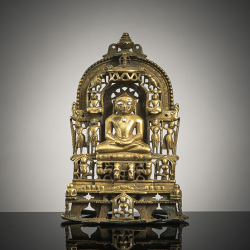 <b>A SILVER AND COPPER INLAID BRONZE JAIN SHRINE</b>