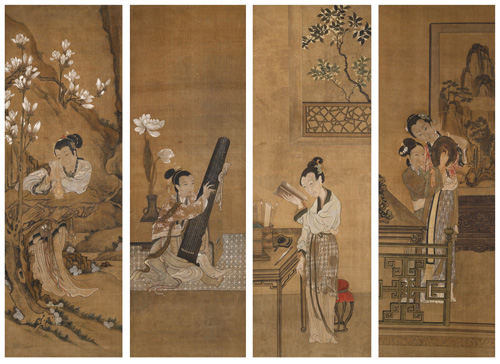 <b>A set of four paintings with elegant ladies in the four seasons</b> <b>A set of four paintings with elegant ladies in the four seasons</b>