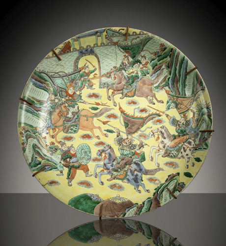 <b>A large 'famille verte' yellow-ground porcelain charger</b> <b>A large 'famille verte' yellow-ground porcelain charger</b>