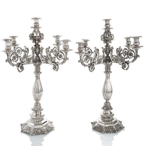 <b>Paar große Silber-Girandolen</b>