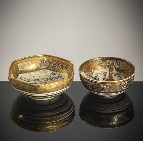 <b>Two fine satsuma bowls with figural decoration</b>
