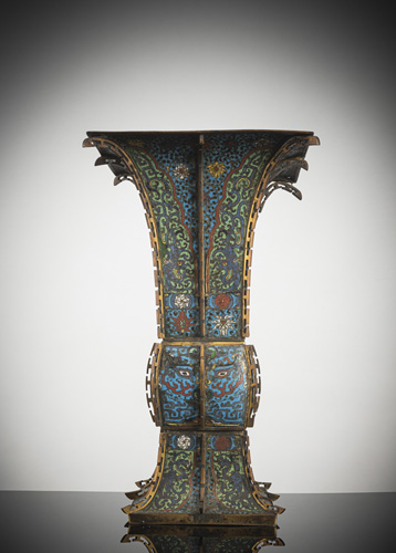 <b>Large cloisonné vase with 'taotie' masks  'fang zun'</b>