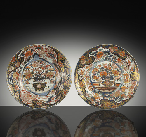 <b>Two 'imari' porcelain chargers</b>