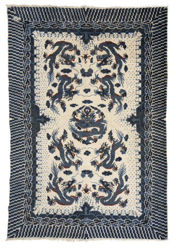 <b>Rug with nine dragons on a light beige background with a wavy border</b> <b>Rug with nine dragons on a light beige background with a wavy border</b>