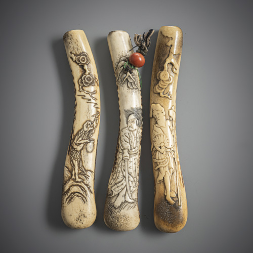 <b>Three pipe cases made from staghorn</b>