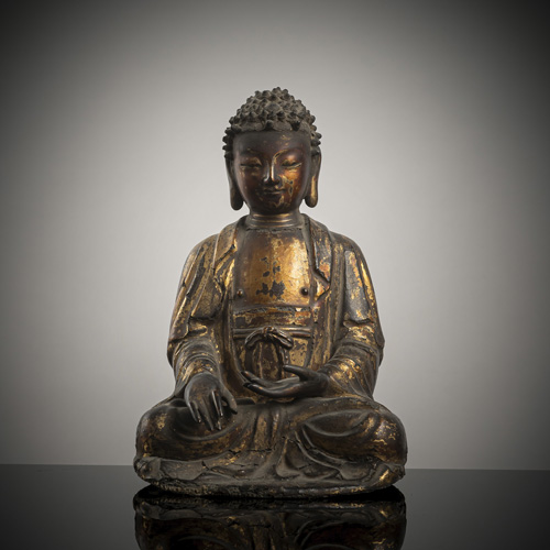 <b>A GILT- AND RED-LACQUERED DRY-LACQUER FIGURE OF BUDDHA SHAKYAMUNI</b>