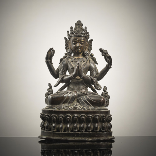 <b>A BRONZE FIGURE OF SADAKSHARILOKESHVARA</b>