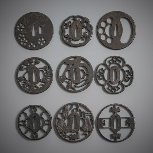 <b>A group of nine sukashi tsuba made of iron</b>