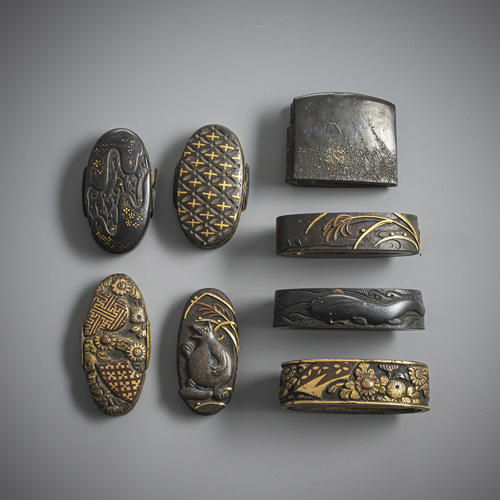 <b>A group of three fuchi-kashira and one habaki</b>