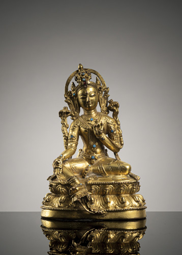 <b>A FINE GILT-BRONZE FIGURE OF SYAMATARA</b>
