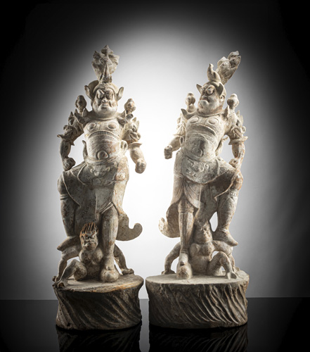 <b>Two large earthenware lokapala</b>