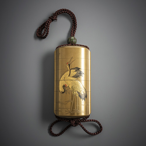 <b>A gold lacquer inrô with cranes</b>
