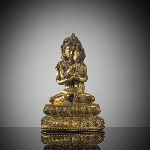 <b>A fire-gilt bronze of Vajrasattva in yab-yum</b>