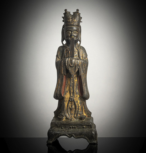 <b>A large bronze of a standing official with remnants of paint and gilding</b>