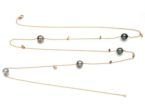 <b>Lange Kette mit Tahiti Perlen & Diamanten</b>