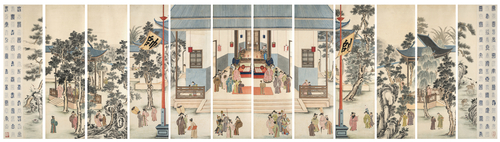 <b>Satz von zwölf Hängerollen mit den Hallen des Guo Ziyi in Fenyang</b> <b>Satz von zwölf Hängerollen mit den Hallen des Guo Ziyi in Fenyang</b>