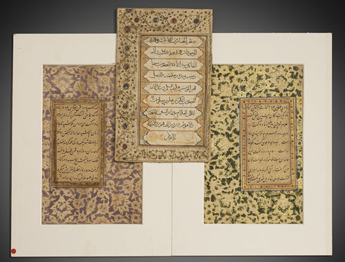 <b>Drei illuminierte Kalligraphie-Blätter</b>