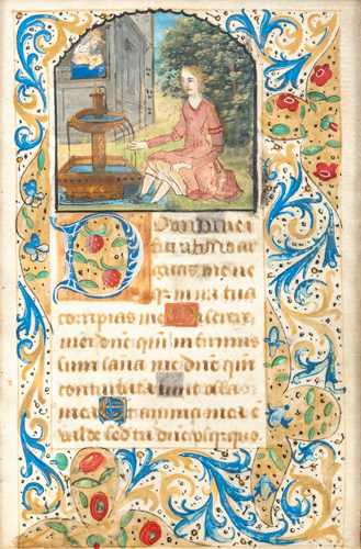 <b>Illuminierte Buchseite mit Bathseba und König David</b>