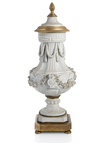 <b>A LARGE SEVRES STYLE BRONZE AND BRASS MOUNTED BISCUIT PORCELAIN VASE</b> <b>A LARGE SEVRES STYLE BRONZE AND BRASS MOUNTED BISCUIT PORCELAIN VASE</b>