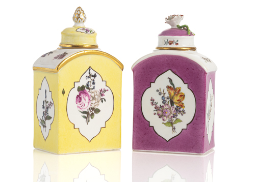 <b>TWO MEISSEN FLORAL PAINTED PORCELAIN TEA CADDIES</b> <b>TWO MEISSEN FLORAL PAINTED PORCELAIN TEA CADDIES</b>