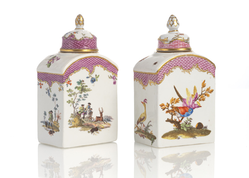 <b>TWO MEISSEN PORCELAIN TEA CADDIES</b> <b>TWO MEISSEN PORCELAIN TEA CADDIES</b>