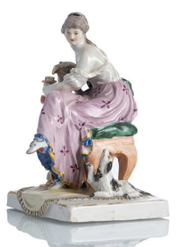 <b>A LUDWIGSBURG FIGURINE OF A COFFEE DRINKING LADY WITH DOG</b> <b>A LUDWIGSBURG FIGURINE OF A COFFEE DRINKING LADY WITH DOG</b>