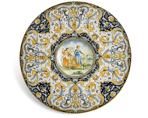 <b>Große Majolika-Rundplatte im Renaissance-Stil</b>