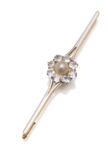 <b>Brosche mit Brillanten & Perle</b>