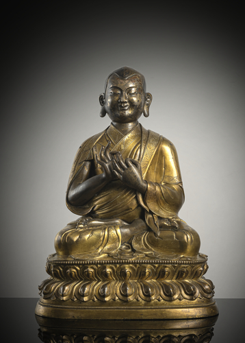 <b>Große teils feuervergoldete Bronzefigur eines Lama</b> <b>Große teils feuervergoldete Bronzefigur eines Lama</b>
