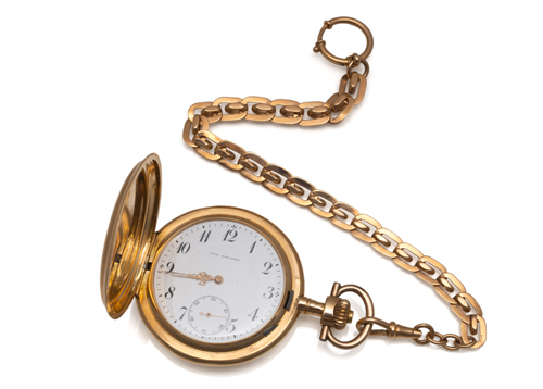 <b>A SWISS GOLD POCKET WATCH WITH CHATELAINE</b>