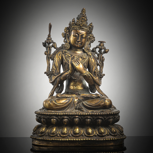<b>VERGOLDETE BRONZEFIGUR VON MANJUSHRI</b> <b>VERGOLDETE BRONZEFIGUR VON MANJUSHRI</b>
