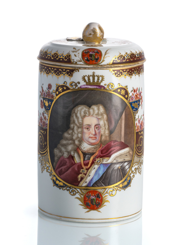<b>A MEISSEN PORCELAIN TANKARD WITH THE PORTRAIT OF AUGUSTUS III KING OF POLAND AND ELECTOR OF SAXONY</b> <b>A MEISSEN PORCELAIN TANKARD WITH THE PORTRAIT OF AUGUSTUS III KING OF POLAND AND ELECTOR OF SAXONY</b>