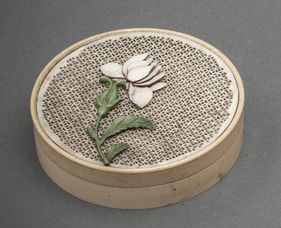 <b>Feine Deckeldose aus Elfenbein mit Blütendekor und Boden in Schildpatt</b> <b>Feine Deckeldose aus Elfenbein mit Blütendekor und Boden in Schildpatt</b>