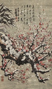<b>Hao Yuzhu (*1973): Pflaumenblüten im Schnee, Tusche und Farben auf Papier</b>