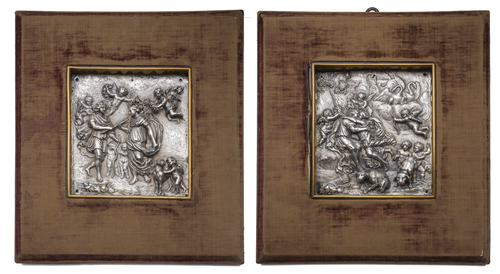 <b>Paar Relieftafeln aus Silber</b> <b>Paar Relieftafeln aus Silber</b>
