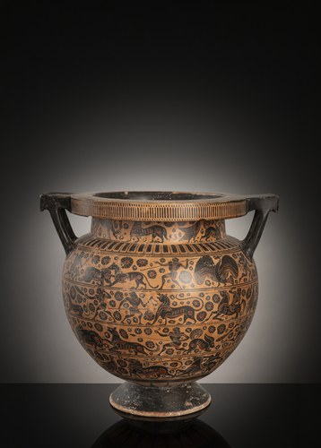 <b>Schwarzfigurige Kolonettenkrater-Vase im korinthischen Stil</b> <b>Schwarzfigurige Kolonettenkrater-Vase im korinthischen Stil</b>