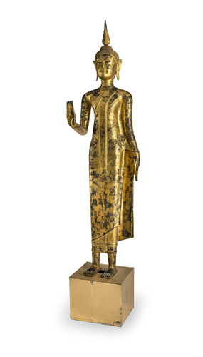 <b>Große Bronze des Buddha Shakyamuni mit goldfarbener - und schwarzer Lackfassung</b> <b>Große Bronze des Buddha Shakyamuni mit goldfarbener - und schwarzer Lackfassung</b>