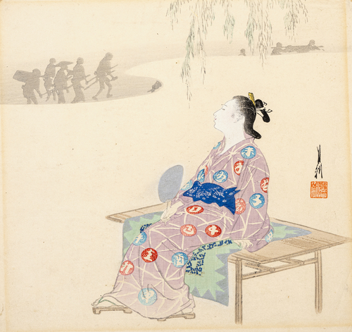 <b>Vier Farbholzschnitte bzw. Buchseiten von Ogata Gekkō, Okumura Sekiran und Kōno Bairei</b> <b>Vier Farbholzschnitte bzw. Buchseiten von Ogata Gekkō, Okumura Sekiran und Kōno Bairei</b>
