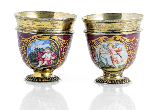 <b>Paar Vermeil-Emaille-Becher</b> <b>Paar Vermeil-Emaille-Becher</b>