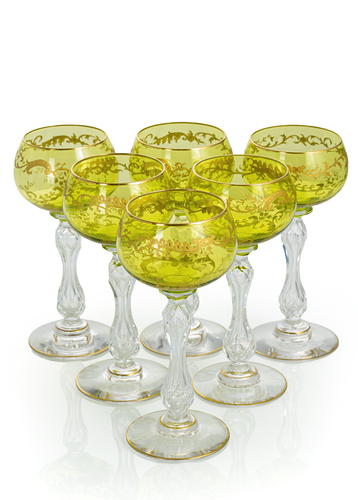 <b>Sechs Jugendstil-Weingläser</b> <b>Sechs Jugendstil-Weingläser</b>