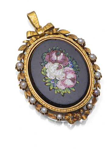<b>Medaillon Anhänger mit Mikromosaik</b> <b>Medaillon Anhänger mit Mikromosaik</b>