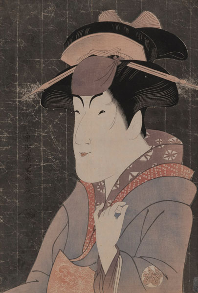 <b>Farbholzschnitt mit Portrait des Schauspielers Nakayama Tomisaburô als Miyagino im Sharaku-Stil</b>