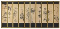 <b>A TEN-FOLD SCREEN WITH INK PAINTINGS WITH FLORAL MOTIFS</b>