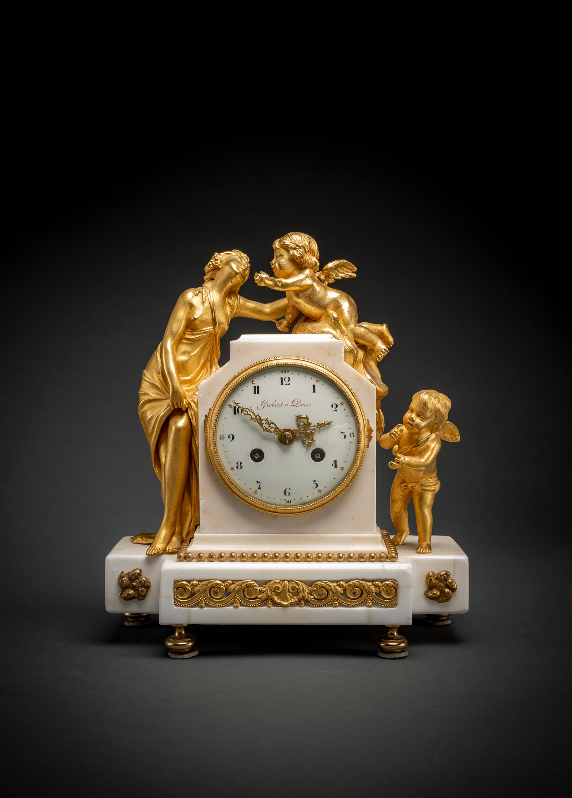 <b>A FINE LOUIS XVI ORMOLU AND MARBLE PENDULE WITH AMOR AND PSYCHE</b>
