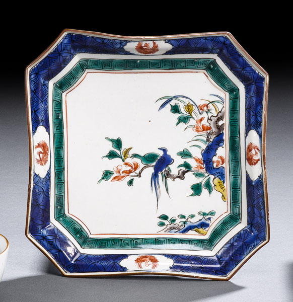 <b>A KUTANI-PORCELAIN DISH DECORATED WITH TWO BIRDS PERCHED ON A BRANCH</b>