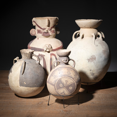 <b>FOUR PARTLY PAINTED POTTERY VESSELS</b>
